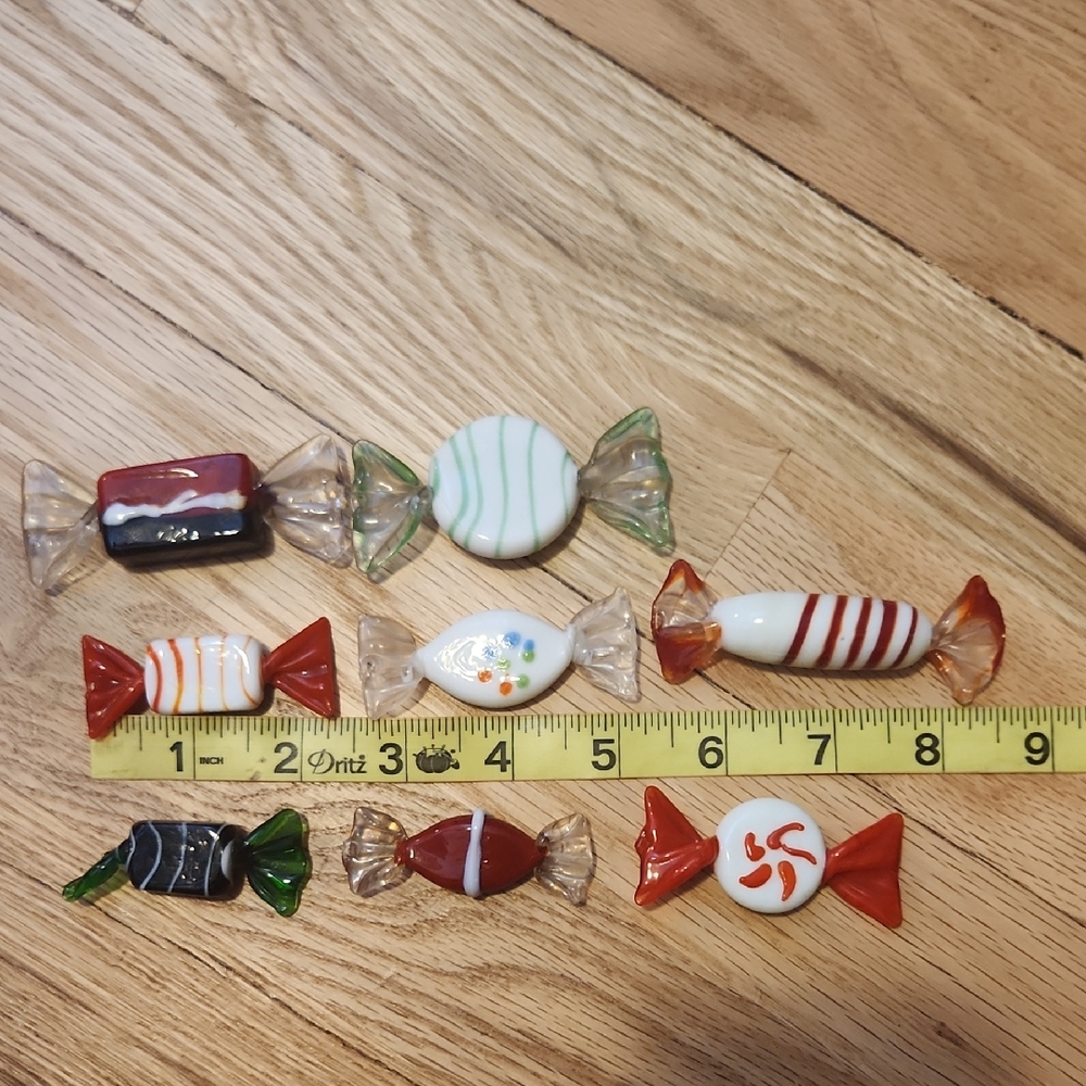 Art Glass Hand Blown Wrapped Candies  Set Of 8
